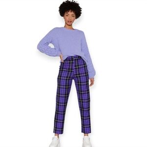 Womens Purple Plaid Pants